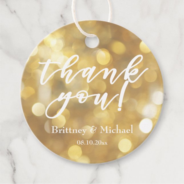 Glamour Gold Bokeh Glitzern | Vielen Dank Geschenkanhänger (Vorderseite)