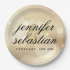 Glamour Gold Bokeh Light Monogramm Hochzeit Pappteller