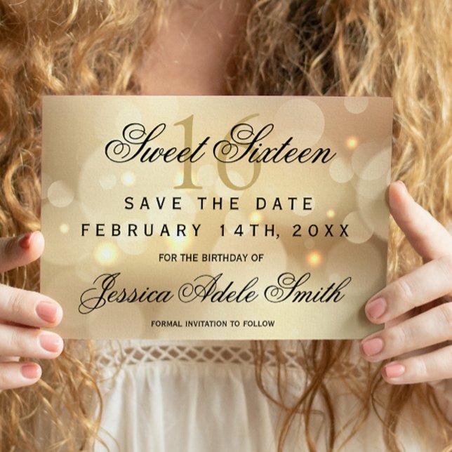 Glamour Gold Bokeh Light Sweet 16 Save the Date Postkarte (Von Creator hochgeladen)