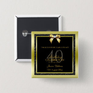 Glamour Gold Bow & Black Glitzer 40. Geburtstag Button