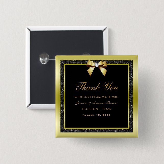Glamour Gold Bow & Black Glitzer Hochzeit Button (Vorne & Hinten)