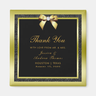 Glamour Gold Bow & Black Glitzer Hochzeit Magnet