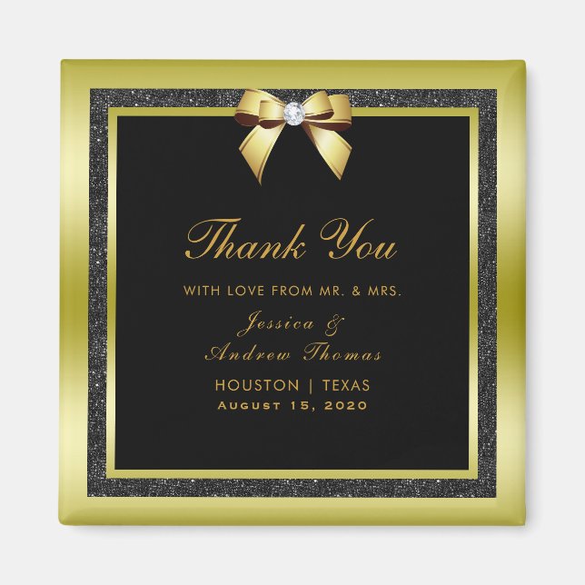 Glamour Gold Bow & Black Glitzer Hochzeit Magnet (Vorne)