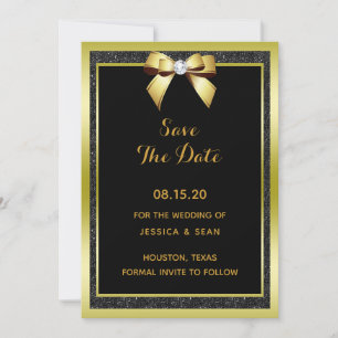 Glamour Gold Bow & Black Glitzer Hochzeit Save The Date