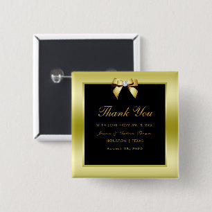 Glamour Gold Bow & Black Wedding Button