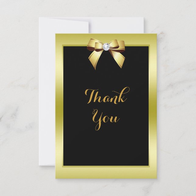 Glamour Gold Bow & Black Wedding Dankeskarte (Vorderseite)