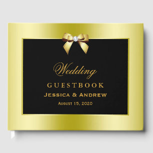Glamour Gold Bow & Black Wedding Gästebuch