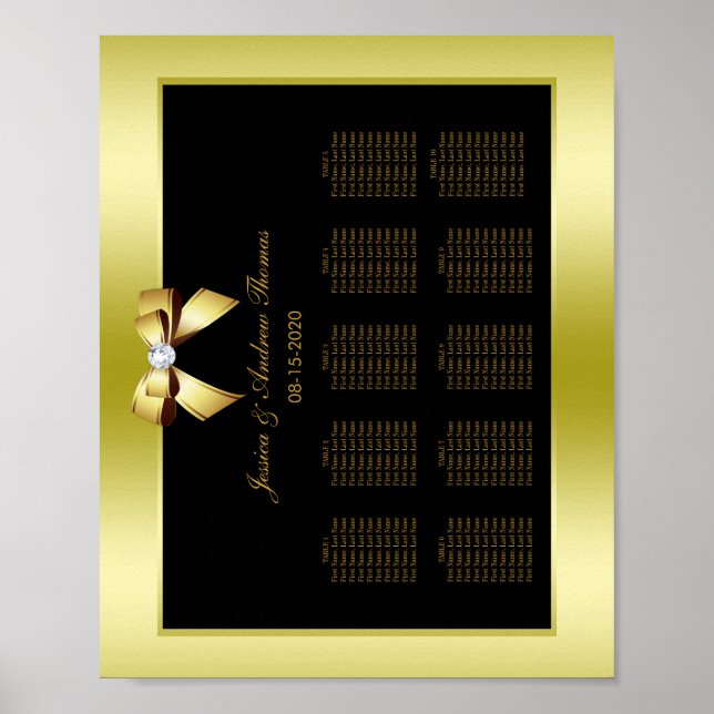 Glamour Gold Bow & Black Wedding Poster (Vorne)
