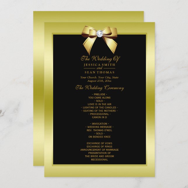 Glamour Gold Bow & Black Wedding Programm (Vorne/Hinten)