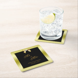 Glamour Gold Bow & Black Wedding Rechteckiger Pappuntersetzer
