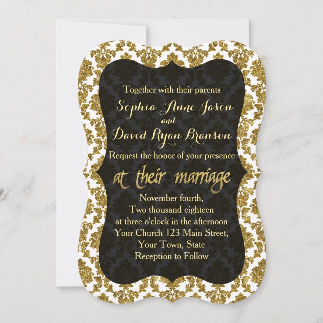 Glamour Gold Damask Gold Foil Einladung (Vorderseite)