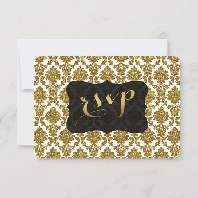Glamour Gold Damask Gold Foil Wedding RSVP (Vorderseite)
