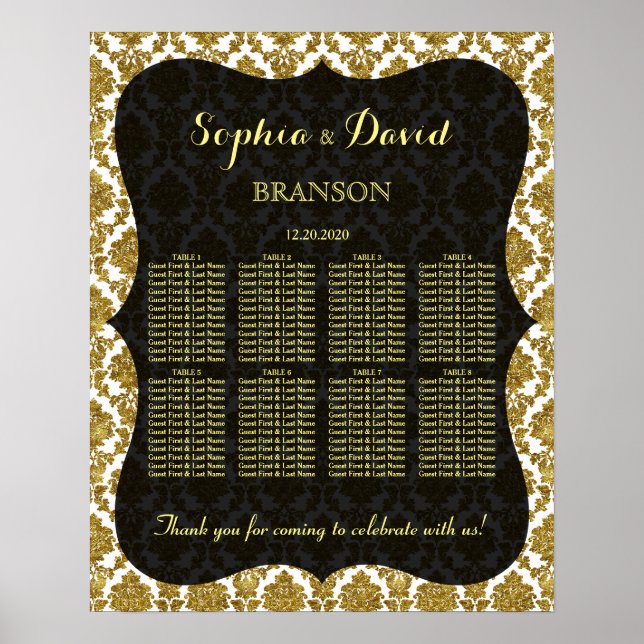Glamour Gold Damask Hochzeitskarte Poster (Vorne)