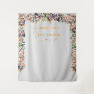 Glamour Gold Diamond Floral Quinceanera Wandteppich
