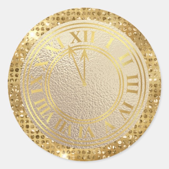 Glamour Gold Diamonds Fast Midnight Clock Runder Aufkleber (Vorderseite)