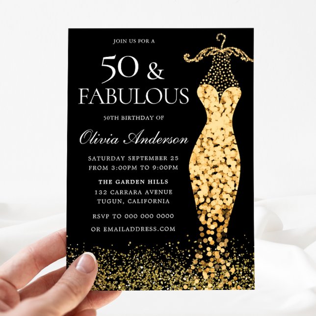 Glamour Gold Dress Fabulous 50. Geburtstag Einladung (Von Creator hochgeladen)