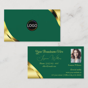 Glamour Gold-Ecken auf Türkis mit Logo und Foto Visitenkarte