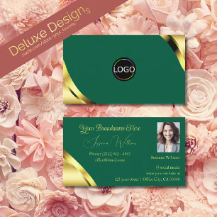 Glamour Gold-Ecken auf Türkis mit Logo und Foto Visitenkarte