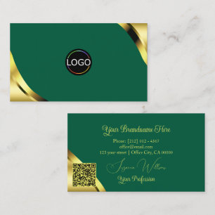 Glamour Gold-Ecken auf Türkis mit Logo und QR-Code Visitenkarte