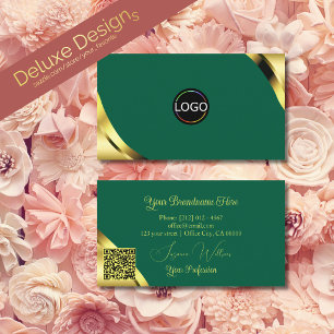 Glamour Gold-Ecken auf Türkis mit Logo und QR-Code Visitenkarte