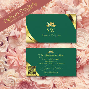 Glamour Gold-Ecken auf Türkis mit Monogramm-QR-Cod Visitenkarte