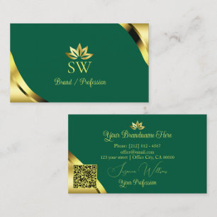 Glamour Gold-Ecken auf Türkis mit Monogramm-QR-Cod Visitenkarte