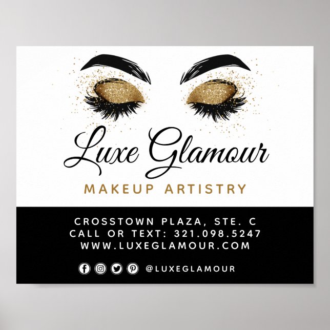 Glamour Gold Eye Lashes Brows Beauty Bar Signage Poster (Vorne)