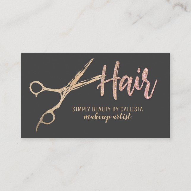 Glamour Gold Foil Glitzer Schere Haar Stylist Visitenkarte (Vorderseite)