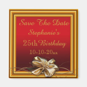 Glamour Gold Frame & Imitate Bow 25. Geburtstag Magnet