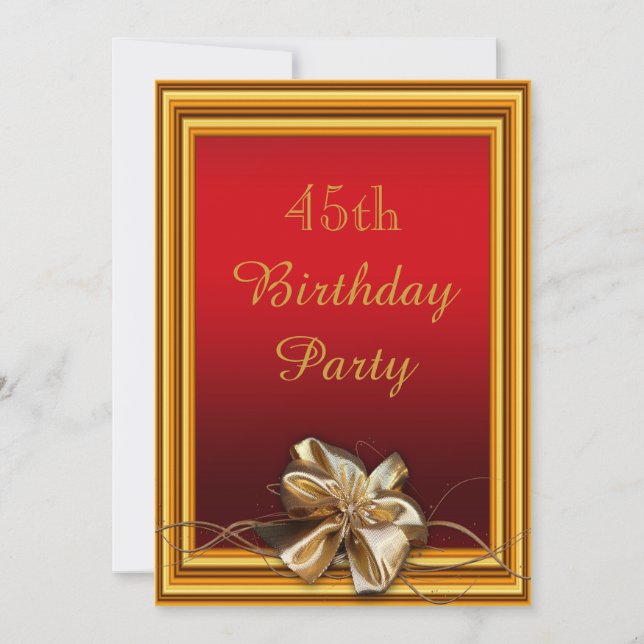 Glamour Gold Frame & Imitate Bow 45. Geburtstag Einladung (Vorderseite)