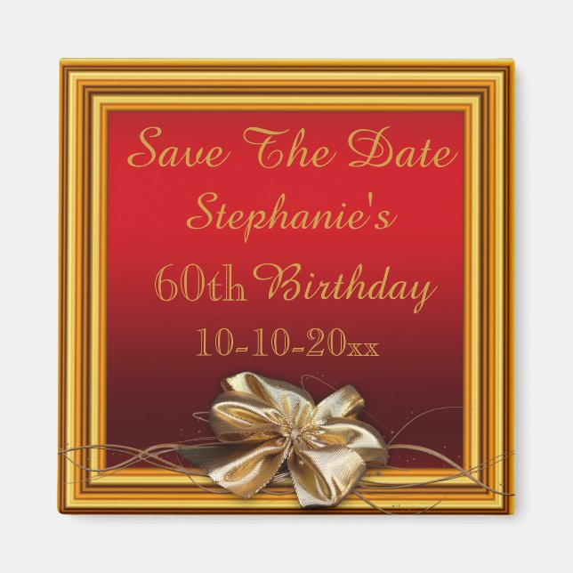 Glamour Gold Frame & Imitate Bow 60. Geburtstag Magnet (Vorne)