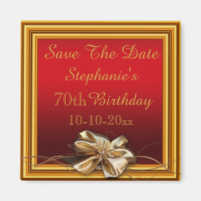 Glamour Gold Frame & Imitate Bow 70. Geburtstag Magnet (Vorne)