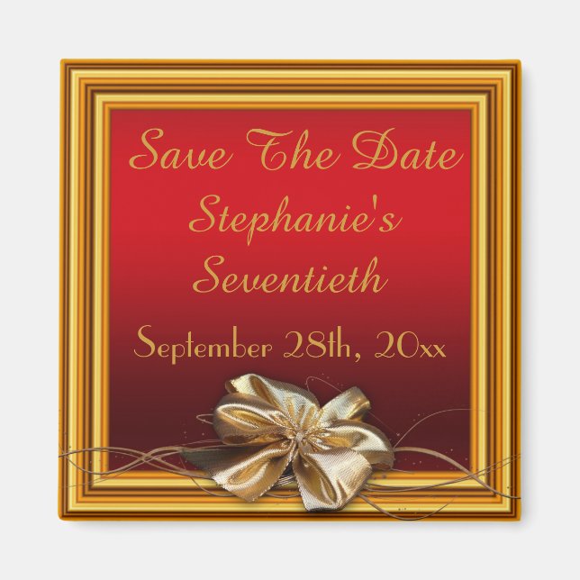 Glamour Gold Frame & Imitate Bow Seventieth Magnet (Vorne)