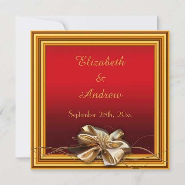 Glamour Gold Frame & Imitats Bow Hochzeit Einladung (Vorderseite)