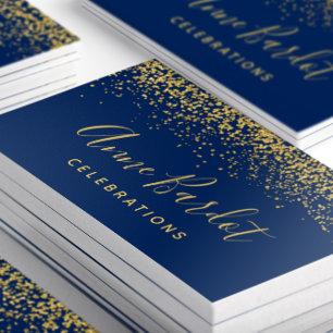 Glamour Gold Glitzer Confetti Navy Blue Visitenkarte