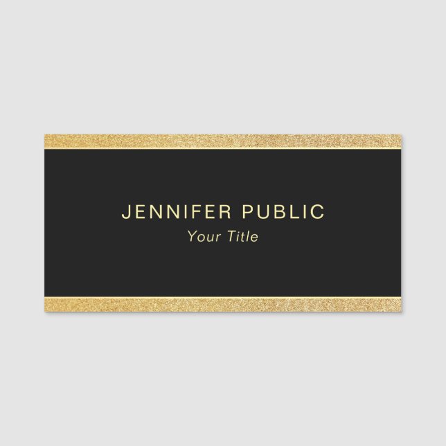 Glamour Gold Glitzer Custom Rectangle Black Classi Namensschild (Vorderseite)