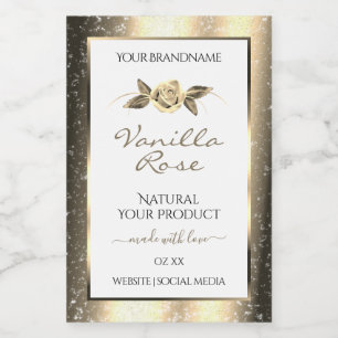 Glamour Gold Glitzer Floral White Product Labels Lebensmitteletikett