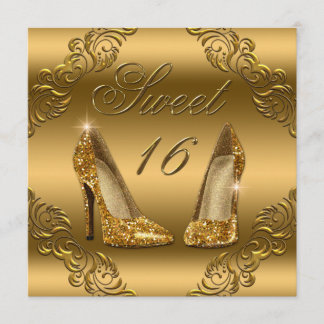 Glamour Gold Glitzer High Heels Sweet 16 Einladung