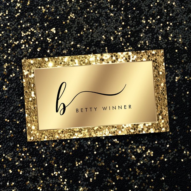 Glamour Gold Glitzer Luxus Script Monogram Visitenkarte (Von Creator hochgeladen)