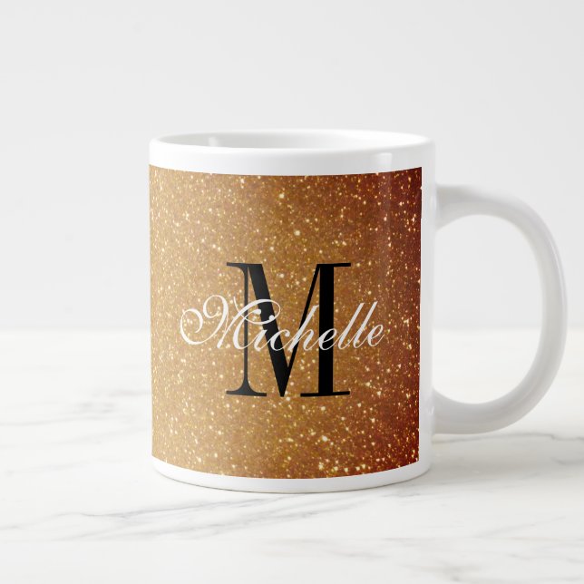Glamour Gold Glitzer Monogramm extra groß Jumbo-Tasse (Rechts)