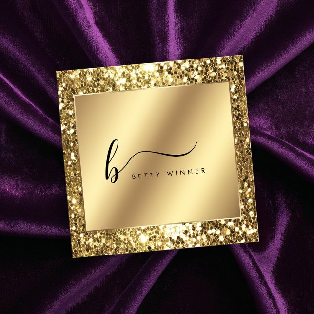 Glamour Gold Glitzer Script Monogram Quadratische Visitenkarte (Von Creator hochgeladen)