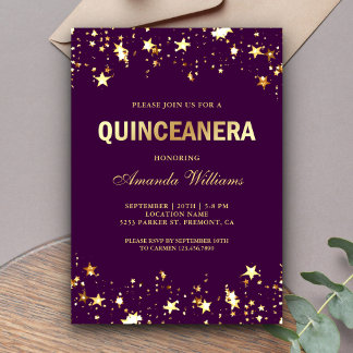 Glamour Gold Glitzer Stars Confetti Quinceanera Einladung