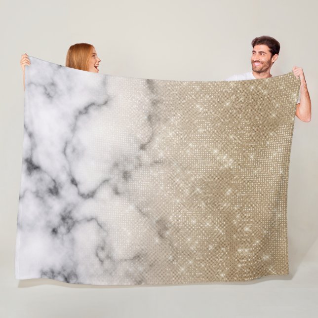 Glamour Gold Glitzer White Marble Ombre Fleecedecke (Beispiel)