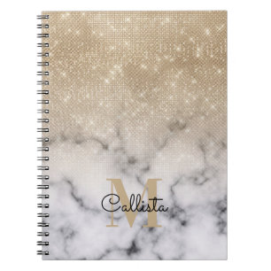 Glamour Gold Glitzer White Marble Ombre Monogram Notizblock