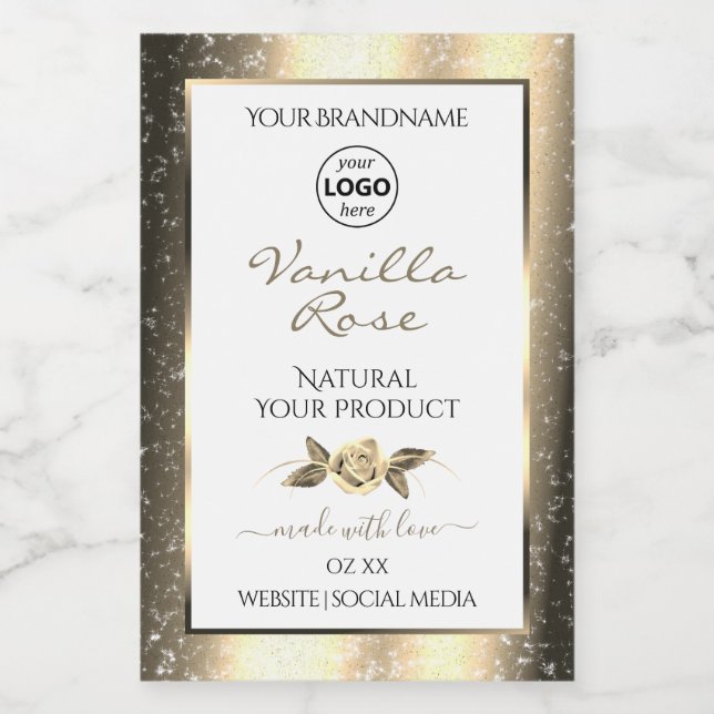 Glamour Gold Glitzer White Product Labels Logo Lebensmitteletikett (Einzelnes Label)