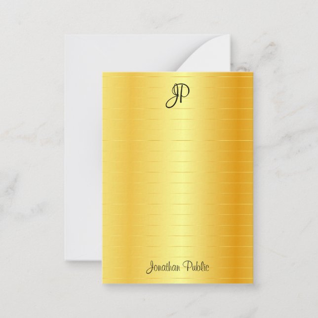 Glamour Gold Look Handwriting Script Monogram Mitteilungskarte (Vorderseite)