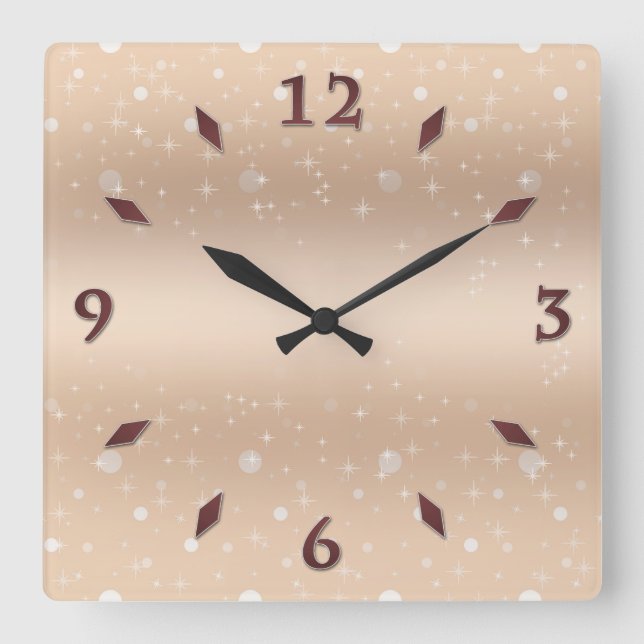 Glamour Gold metallische Glanz, Verlauf, Sterne Quadratische Wanduhr (Vorderseite)