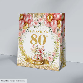 Glamour Gold Number 80. Geburtstag Floral Bag Mittlere Geschenktüte
