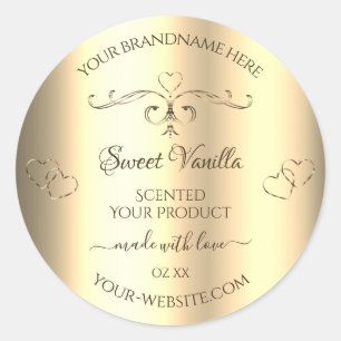 Glamour Gold Product Labels Golden Verziert Hearts Runder Aufkleber