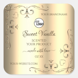 Glamour Gold Product Labels Verziert Corners Logo Quadratischer Aufkleber